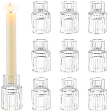Romadedi Petite Chandelier Bougeoir Verre - Lot de 10 Bougeoir Decoratif Mariage Noel Decoration Maison, Supports pour Bougies Coniques Centre de Table Salon Chambre