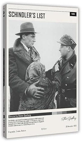 QUNAN Filmposter Schindlers Liste Poster Leinwand Posterrahmen: 30 x 45 cm