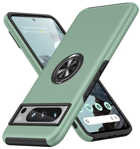 KOVASIA for Google Pixel 8 Pro Case with 360° Magnetic Ring Kickstand, Slim Alpine Green