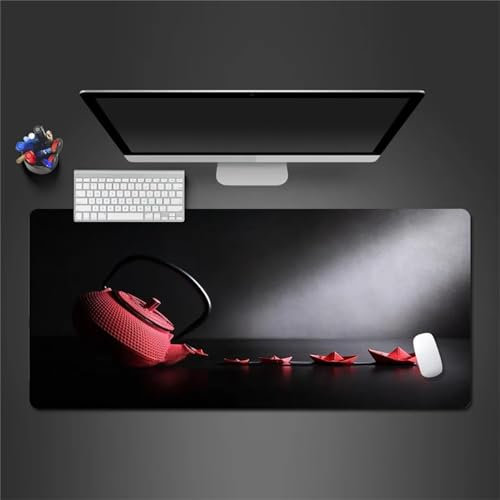 Tapis de Souris Gaming XXL 600x400x3mm,Service à thé Abstrait Rouge Grand Tapis de Souris,Base en Caoutchouc antidérapante,Spéciale Améliore la Précision et la Vitesse pour Gamer PC Ordinateur