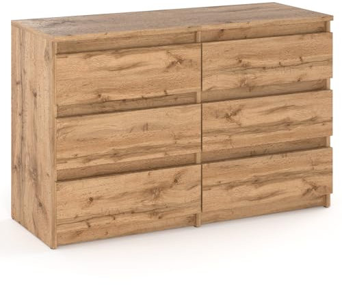 MRBLS Kommode mit 6 Schubladen Sideboard Schubladenschrank Kleiderschrank Modern Möbel mit Schubladen für Ihr Schlafzimmer (Wotan) – 100 x 71.5 x 33.5 cm (B/H/T)