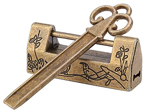 Mini Cadenas Traditionnel de Style Chinois avec Fleurs de Gazza, Petite Clé de Verrouillage, Cadenas Rétro avec Serrure Antique Pour Meubles Vintage(Bronze)