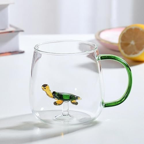 Animal Coffee Cup Cute Turtle Inside - 400ml Clear Glass Morning Cup with Handle | Novelty Animal Milk Tea Cup | Heat Resistant Cute Mug Animal Cup | Best for