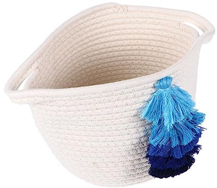 CHILDWEET 1stk Handgewebte Schachtel Make-up-koffer-organizer Runder Geflochtener Korb Aufbewahrungskorb Aus Baumwolle Kindergartenkorb Baumwollfaden Werkzeughalter Faltbar Weiß Baby