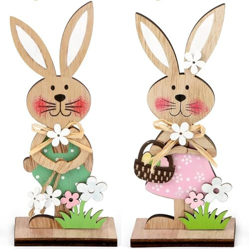 HERZWILD Ostern Hase Aufsteller Osterhase Deko aus Holz Osterdeko Hase Aufsteller für Ostern,Osterdekoration Garten Osterhasen Deko Holz (C-2pcs)