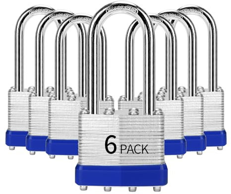 HZSY Lot de 6 cadenas en acier laminé à clés identiques, (40 mm) de large, cadenas à anse longue, cerceau bleu, pour casier de gym et unité de rangement ou plus