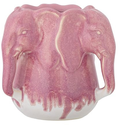 Bloomingville Vase Pontus aus Steingut mit dekorativer Glasur in Pink und 3D Elefanten Motiv, Durchmesser 15,5 x Höhe 15,5 cm