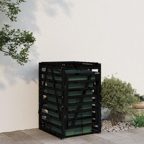 BaraSh Abri pour Poubelle sur roulettes Noir Bois Massif de pin,Cabane De Jardin Exterieur, Resine Abri Poubelle