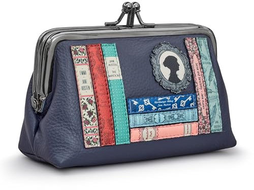 Yoshi Jane Austen Bookworm Navy Leder Triple Frame Geldbörse Geldbörsen für Frauen Münzbörse RFID Geldbörsen für Frauen Damen Geldbörsen Damen Geldbörse Geschenke für Frauen, navy, Einheitsgröße,
