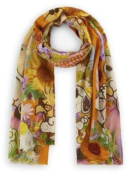 CODELLO Damen Peanuts™ Schal aus Organic Cotton mit Fashion Flowers und Schrift-Print