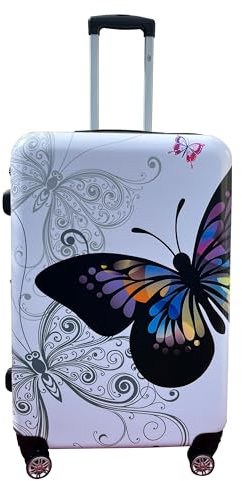 foolonli Butterflykoffer Butter flly Schmetterlingskoffer einzeln 3tlg oder 4tlg mit oder ohne Beautycase Reisekoffer Polycarbonat Hartschalenkoffer Koffer Trolley Design Reisekoffer (L)