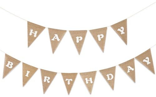 BETESSIN Girlande Geburtstag - Happy Birthday Banner - Rustikal Wimpelkette aus Leinen - Vintage Hängende Dekoration zum Geburtstag für Kinder und Erwachsene