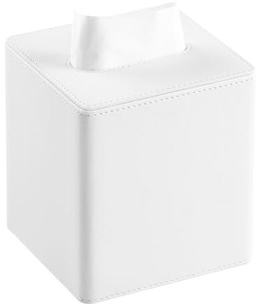 MEIBOOCH Taschentuchbox aus PU-Leder, quadratisch, mit Magnetverschluss, Weiß