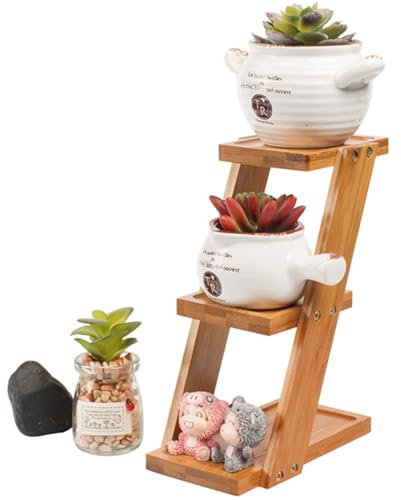 Gvqng Support De Fleurs Pliant, en Bois éTagèRe De JardinièRe De Bureau pour Les Plantes, Bambou D'IntéRieur Petite éTagèRe à Plantes à Plusieurs Niveaux, pour FenêTre De Balcon,A