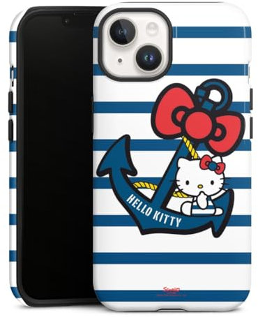 Panzer Handyhülle kompatibel mit Apple iPhone 14 robuste Outdoor Hülle Schutzhülle glänzend Hello Kitty Katze Anker