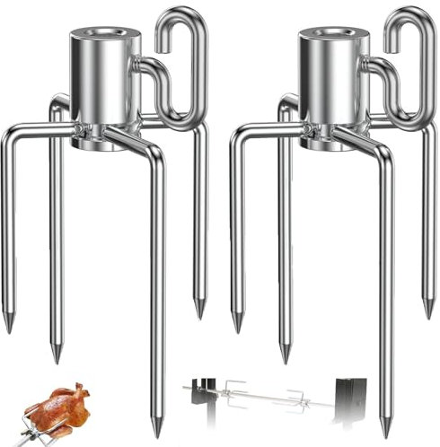Aghi da Carne per Spiedo per Barbecue, Pinza per Carne, Forchetta, 2 Pinze per Carne per Spiedo Rotante, Pinze per Carne BBQ in Acciaio Inox, Argento