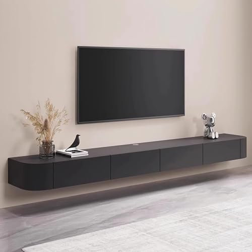 YINXSLO Meuble TV Suspendu Meuble Tele Noir avec Rangement Elégant Meuble TV Bois Table Television Salon Convient pour Le Salon et la Chambre à Coucher (Noir, 180 cm)