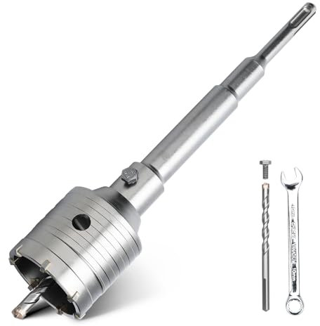 hsawbit 55 mm Kernbohrer, SDS-Betonlochschneider mit 220 mm SDS-Schaft, Mauerwerk-Lochsäge, Wandlochschneider, Lochsäge für Beton, Ziegel, Mauer, Stein