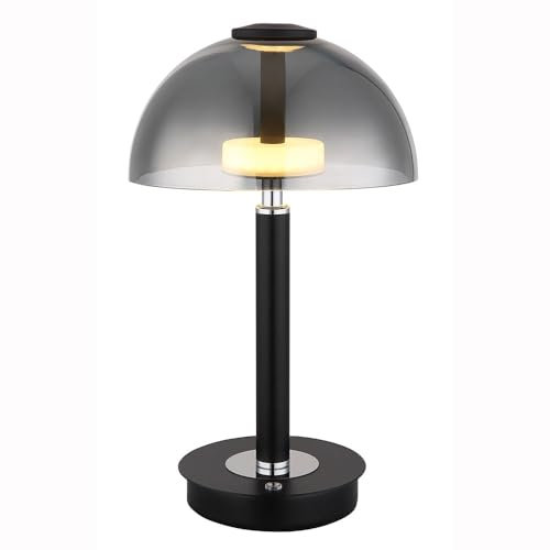 Globo LED Tischleuchte Touch Nachttischleuchte Touchdimmer Tischlampe dimmbar Rauchglas, Metall schwarz, 7W 255Lm warmweiß, DxH 18x31,5 cm