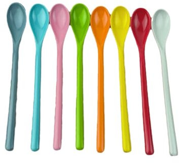 JIANGZHIB 10 cucchiai per uova in plastica, lunghi, colorati, in plastica, in melamina colorata, in imitazione di porcellana, cucchiai di plastica, lunghi e riutilizzabili per cucchiai da dessert,