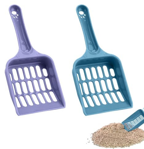 2 Pcs Cat Litter Scoop, Strong Cat Poop Scoop, Plastic Cat Litter Tray Scoop, Poop Scoop Cat Litter, Pooper Scooper Cat Handy Sand Sifter Poop Sieve Cleaning Tool Cat Scoop Set, (Blue and Purple)