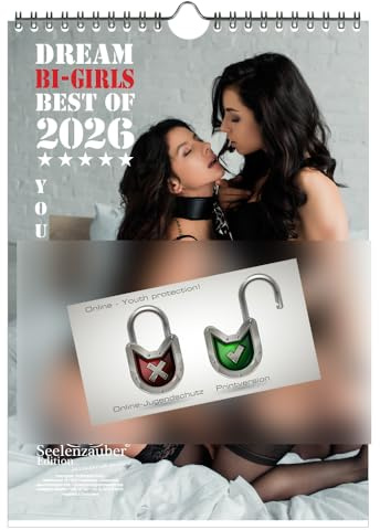 Sexy Bi - Girls DIN A4 Kalender für 2026 Erotik lesbische Paare - Set Inhalt: 1x Kalender 1x Weihnachtsanhänger 1x Grußanhänger (gesamt 3 Teile)