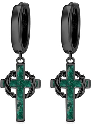 QHQPQ Krone Kreuz Creolen 925 Sterling Silber Krone der Dornen baumeln Ohrringe Schmuck katholische Geschenke für Männer Frauen, S, Sterling Silber, Malachit