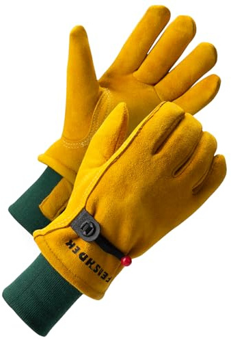 FEISHDEK 3M Kinder Handschuhe Winter Thermo für Eishockey Snowboard Ski, Winter Arbeitshandschuhe Kinder Color Atmungsaktives Leder Outdoor Schnee Jungen Und MäDchen (Gelb-11, Small)