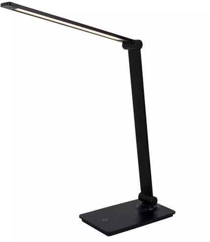 LED Touch Table Lamp with USB, 3 Brightness & 3 Colour Modes, Eye-Caring Modern Study Desk Light for Bedroom & Office – Stepped Dimmable Minimalist USB Lamp – Black/White (Black)