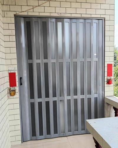 Porta a Soffietto da Interno Porte Pieghevoli Interne in PVC Grigio, Porta Scorrevole Su Misura per Cucina, Armadio, Porta a Soffietto Con Finestra in Acrilico e Maniglia, 24x80 30x80 32x80 48x80 60x8