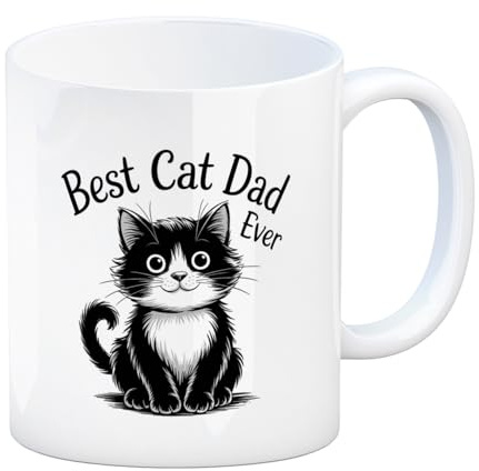 Fluffy Cartoon Feline - Best Cat Dad Mug - Adorable Ceramic Cup for Dads