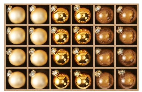 DN DECONATION Weihnachtskugeln Champagner Gold Glas, Weihnachtskugeln 3 cm | Set 24 Stück Christbaumkugeln Weihnachtsbaum Deko,Bruchfeste Ornamente für Weihnachten Deko