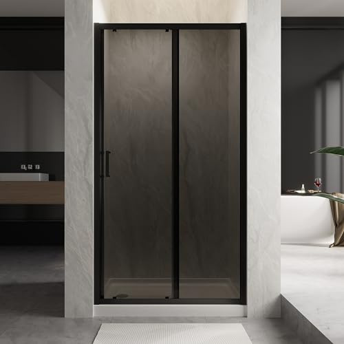 AQUARA 1000mm Sliding Shower Screen for Wetroom, 6mm Easy Clean Toughened Glass Door Enclosure, Reversible, Matte Black Shower Cubicle