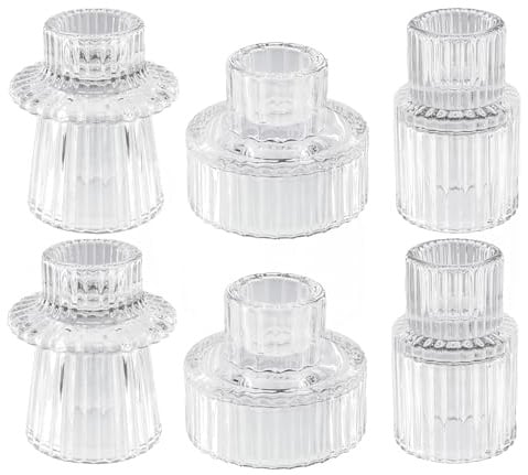 Duscdesp 6er Set Kerzenständer,2-in-1Kerzenhalter, Teelichthalter Grün, Transparent, Teelichtgläser Windlicht Teelichter Glas Kerzengläser Stabkerzenhalter Windlichter für Tischdeko (Transparent)