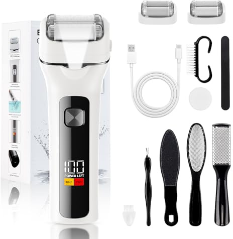PKBD Electric Foot File for Hard Skin Remover, 2 Replaceable Grinding Heads & 14Pcs Pedicure Sets, Painless Callus & Dead Skin Remover, Rechargeable Waterproof Foot Care Exfoliator for Home Pedicure