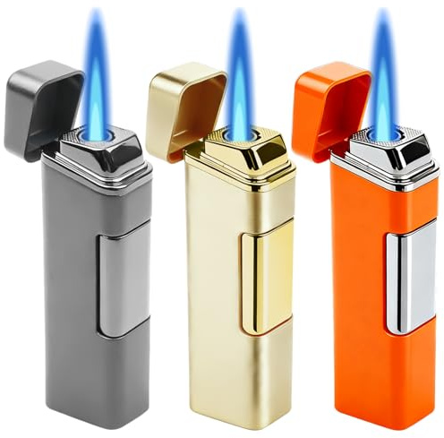 Sturmfeuerzeug mit Jetflamme, 3 Stück Metall Stabfeuerzeug Nachfüllbar Gas, Windfestes Jet Flame Feuerzeug für Outdoor und Haushalt, Geschenke für Männer (Ohne Gasinhalt)