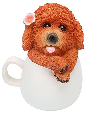 Picysa Tasse de Chien Originale, Ornement Artistique en Résine, Artisanat, Décoration de Jardin pour la Maison et la Cour (Chien Tasse en Peluche Marron)