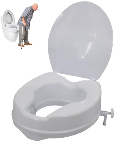 Raised Toilet Seat 4 Inch Elevated Toilet Seat 300lbs Riser with Lock and Lid Non Slip Risers for Home Seniors Pregnant Women The Disabled