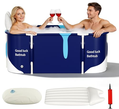 Bañera plegable portátil para adultos, estructura compuesta de 5 capas, marco de metal estable, doble orificio de drenaje, cojín de asiento y respaldo para baño caliente, baño de hielo, 114 x 62 x 49