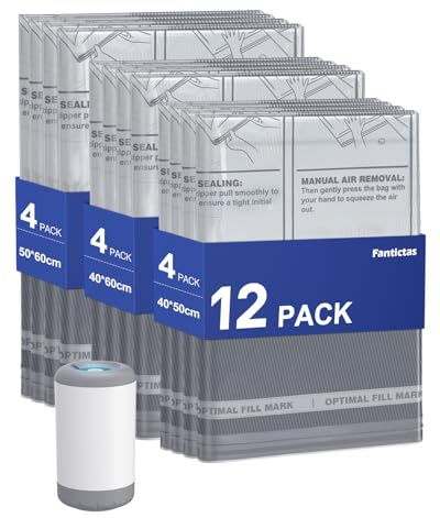 Fantictas Vakuumbeutel mit Pumpe, 12er Set für Kleidung und Reisen | Für Reise, Kleiderschrank und Bettwäsche, 3 Größen, doppelt versiegelt, wiederverwendbar, schützt vor Staub und Nässe