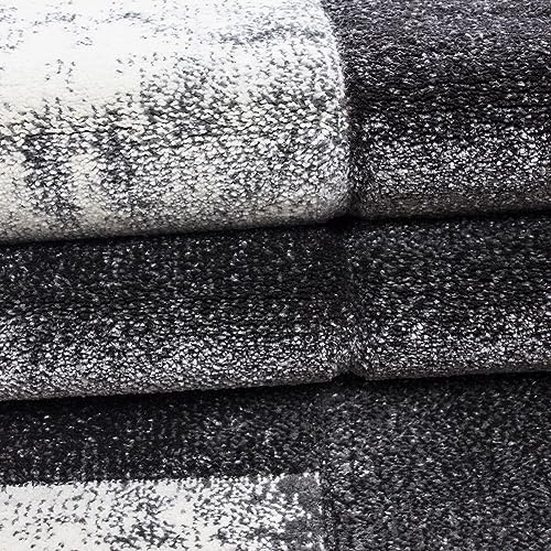 KADIMA DESIGN Teppich Kurzflor Kariert Modern Pflegeleicht Waschbar Strapazierfähig Langlebig Läufer Grau 80x300 cm Wohnzimmer Esszimmer Fußbodenheizung geeignet | Monza