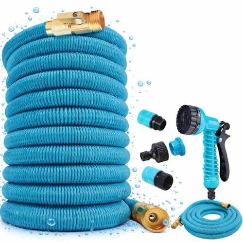 6in1 Set Flexibler Gartenschlauch 5-15m Wasserschlauch | inkl. Sprühpistole, Adapter 1/2 und 3/4 Zoll, Dehnbar, Gartenbewässerung, Reinigung