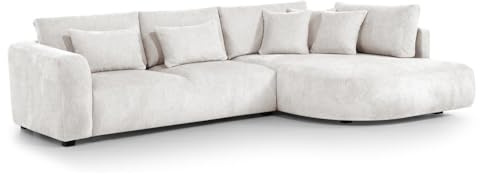 MW EURO-MEBLE Ecksofa Jacobs L - Wohnlandschaft, Polstersofa, Polstercouch (Rechte Seite - Creme: Tresor 22)