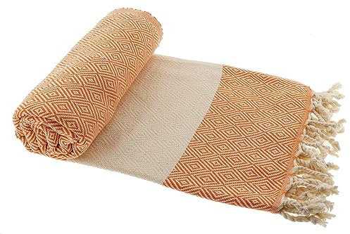Stefano Ferrante ELMAS Hamamtuch Saunatuch Pestemal Fouta Strandtuch Badetuch Handtuch Baumwolle Backpacker 100x180 cm (Orange)