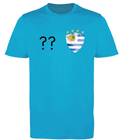 Comedy Shirts - Uruguay Trikot - Wappen: Klein - Wunsch - Herren Trikot - Hellblau/Schwarz Gr. M