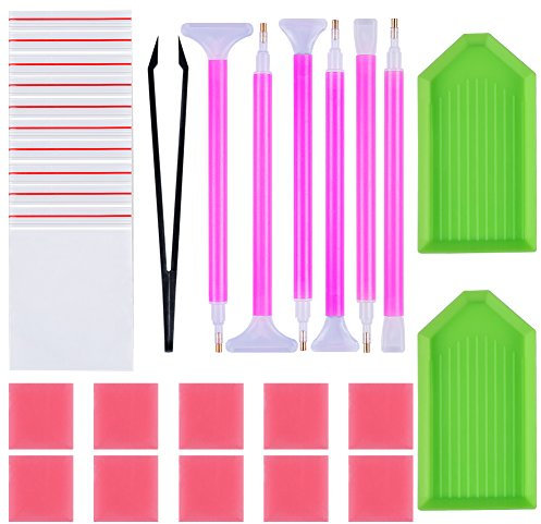 NouveLife 29 Pièces Diamond Painting Accessoires, Diamond Painting Stylo, Outils de Peinture Diamant, avec Point Stylo Rapide, Plateau, Colle, Pince, Pochette, pour Diamant Painting DIY Artisanat