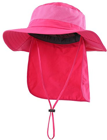 Magracy Unisex Outdoor-Sonnenhut mit breiter Krempe Mesh UPF50+ Safari-Hüte mit Nackenklappe Angelhüte, Rosenrot