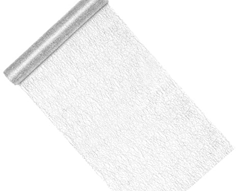 Tischläufer Silber in Netzoptik 36cm x 9m Rolle - Metallic glänzender Netzband - silbernes Deko Tischband Schleifenband - Tischdeko Hochzeit Silberne Tischdekoration Weihnachten