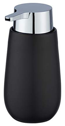 WENKO Seifenspender Badi Schwarz Keramik - Flüssigseifen-Spender, Spülmittel-Spender Fassungsvermögen: 0.32 l, Keramik, 9.5 x 16 x 8 cm, Schwarz, 16 x 8 x 9.5 cm