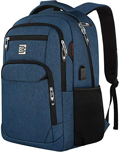 Volher Mochila para portátil, viajes de negocios, antirrobo, delgada, duradera, puerto de carga USB, resistente al agua, universitaria, unisex, se adapta a portátiles de 15,6 pulgadas, color azul
